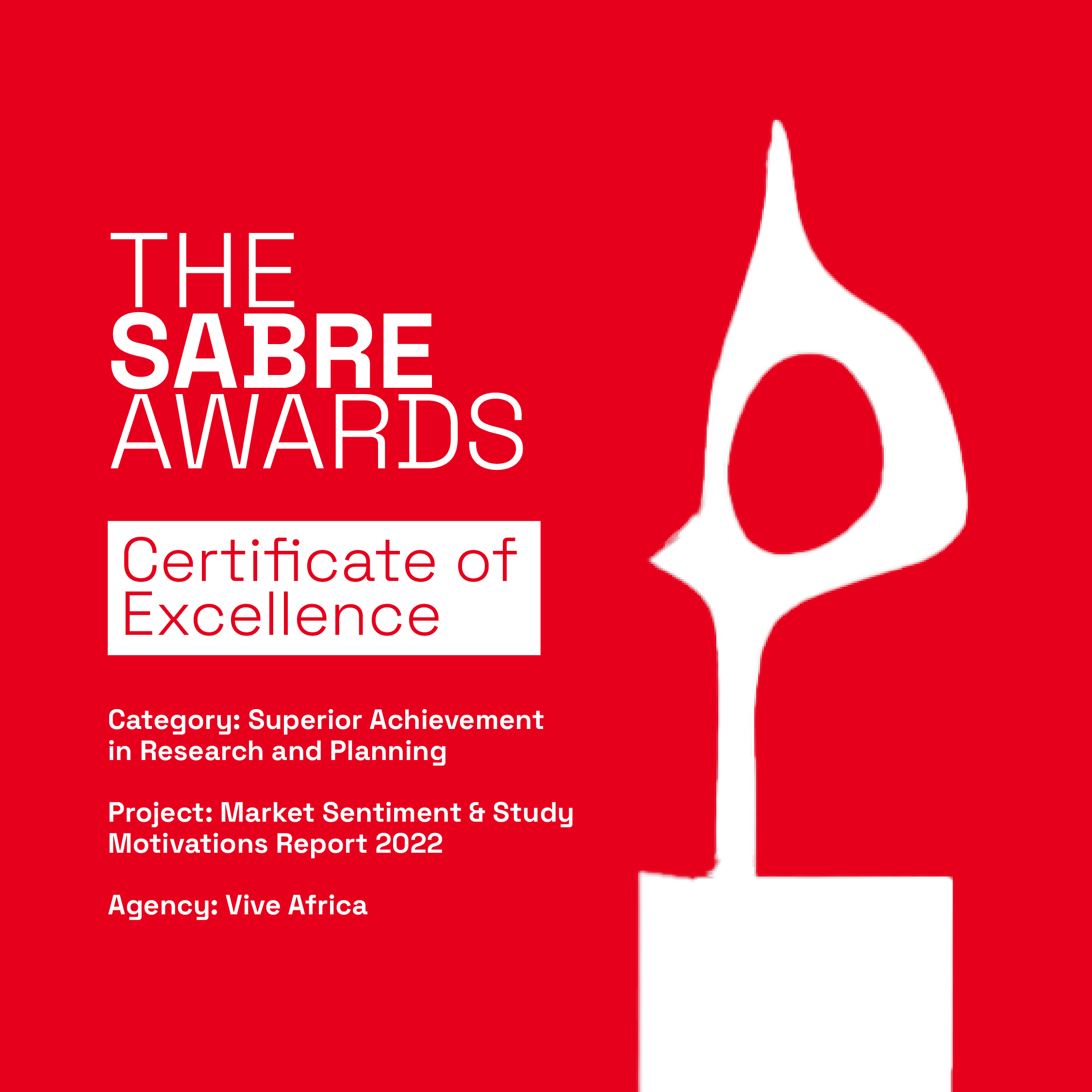 Vive Africa - SABRE Awards Certificate of Excellence